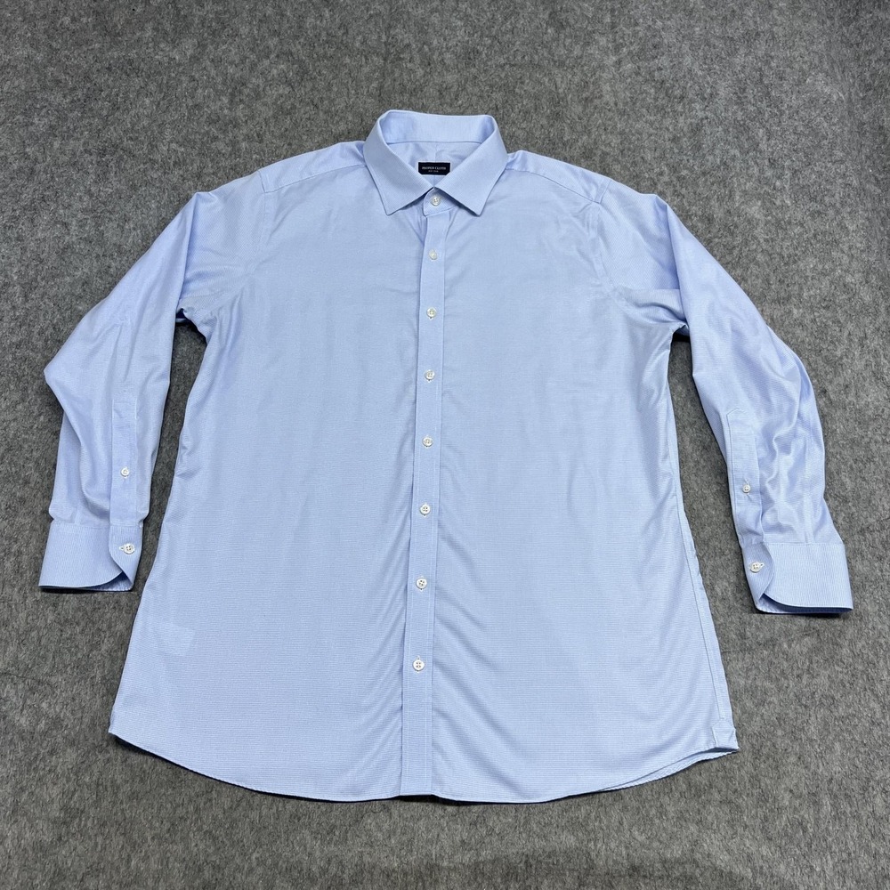 Proper Cloth Shirt Mens 19 Blue Houndstooth Wrinkle Resistant Business Career